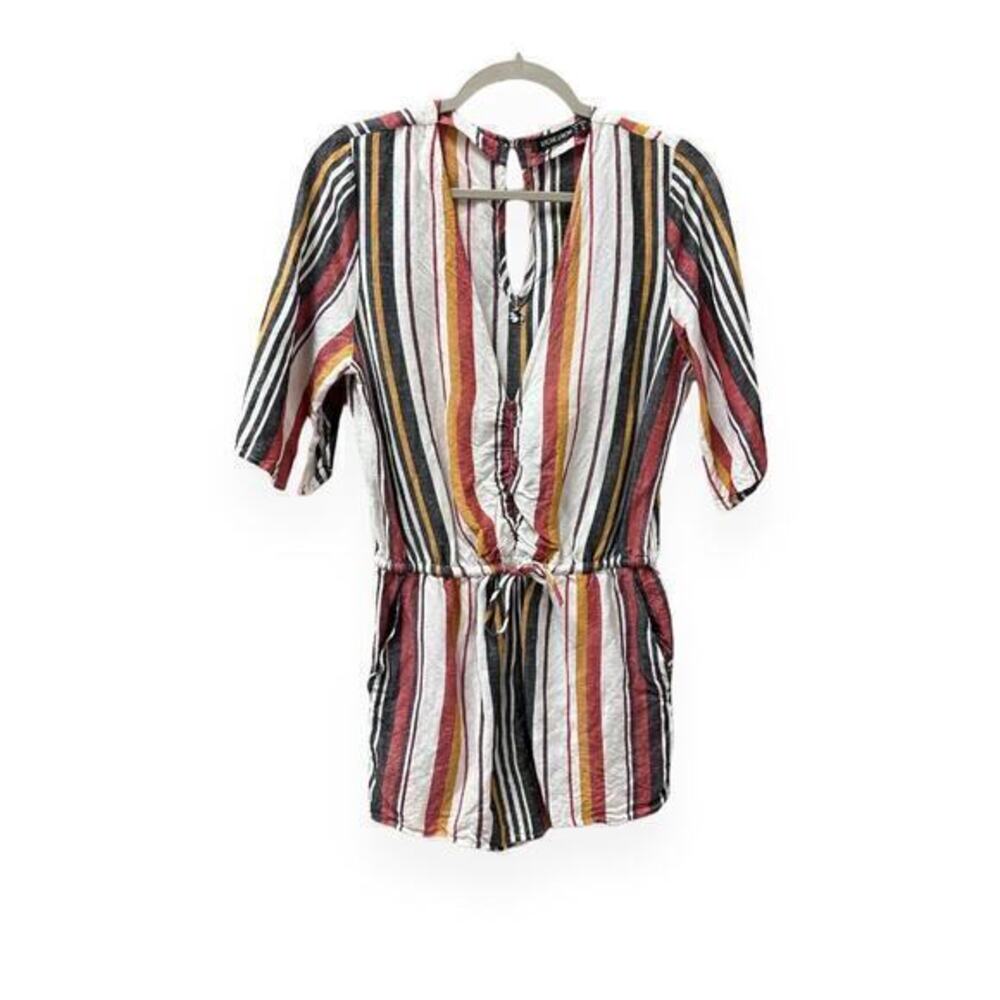 Stone Row by Volcom Wild Queendom 3/4 Sleeve Multicolor Stripe Romper Small